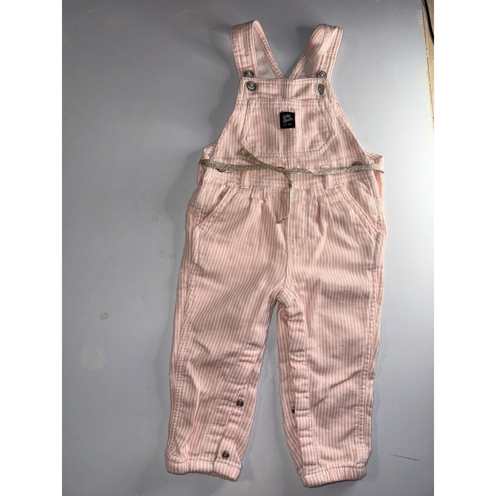 Baby B'gosh Pink Hickory Stripe Bib Overalls 18 Months Snap Crotch Cotton